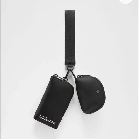 Lululemon athletica Dual Pouch Wristlet black bag purse gym keychain - Picture 1 of 1